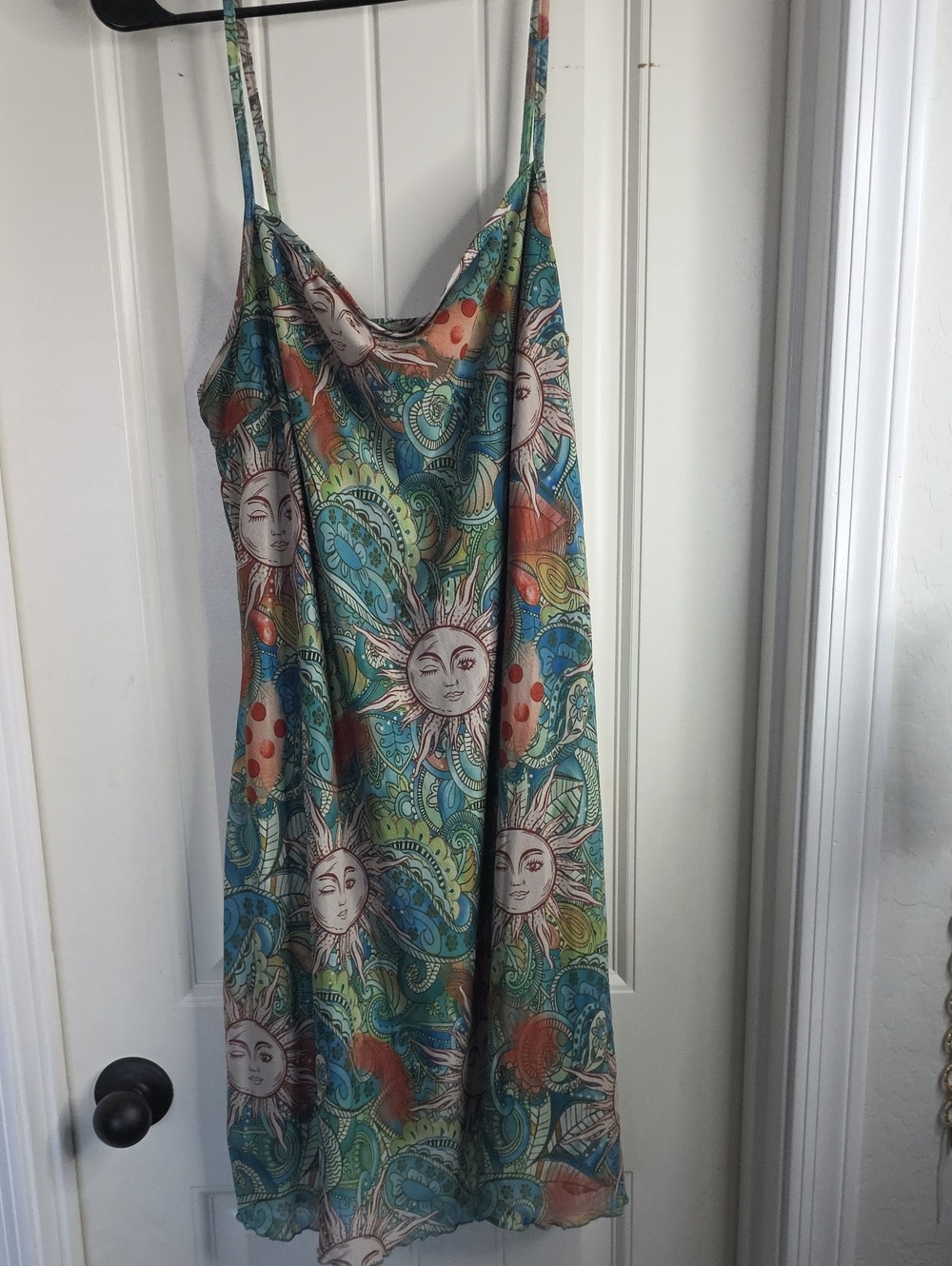 SHEIN Teal Multi Bohemian Sun-Print Strapless Slip Dress